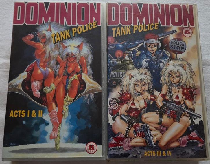 Manga Dominion Tank Police Acts 1,2,3 & 4 Complete Set VHS, Cd's en Dvd's, VHS | Film, Gebruikt, Actie en Avontuur, Alle leeftijden