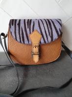 Bruin, blauw, roze leren schoudertasje., Sieraden, Tassen en Uiterlijk, Tassen | Damestassen, Ophalen of Verzenden, Gebruikt, Blauw