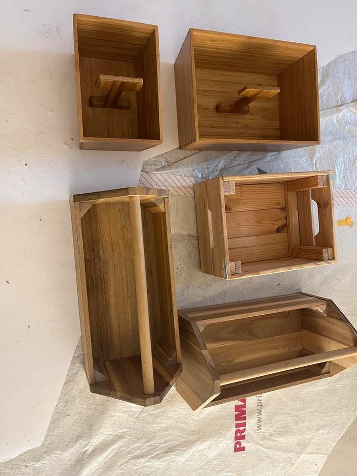 Opbergbakjes hout/bamboe, Huis en Inrichting, Woonaccessoires | Kisten, Zo goed als nieuw, Minder dan 50 cm, Overige houtsoorten
