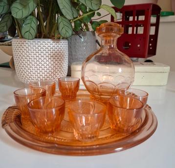 Art deco, Frans roze persglas, likeurstel beschikbaar voor biedingen