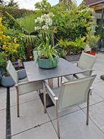 Granieten tafel 90x90 en 73 hoog, Tuin en Terras, Tuintafels, Ophalen, Zo goed als nieuw, Rechthoekig, Rvs