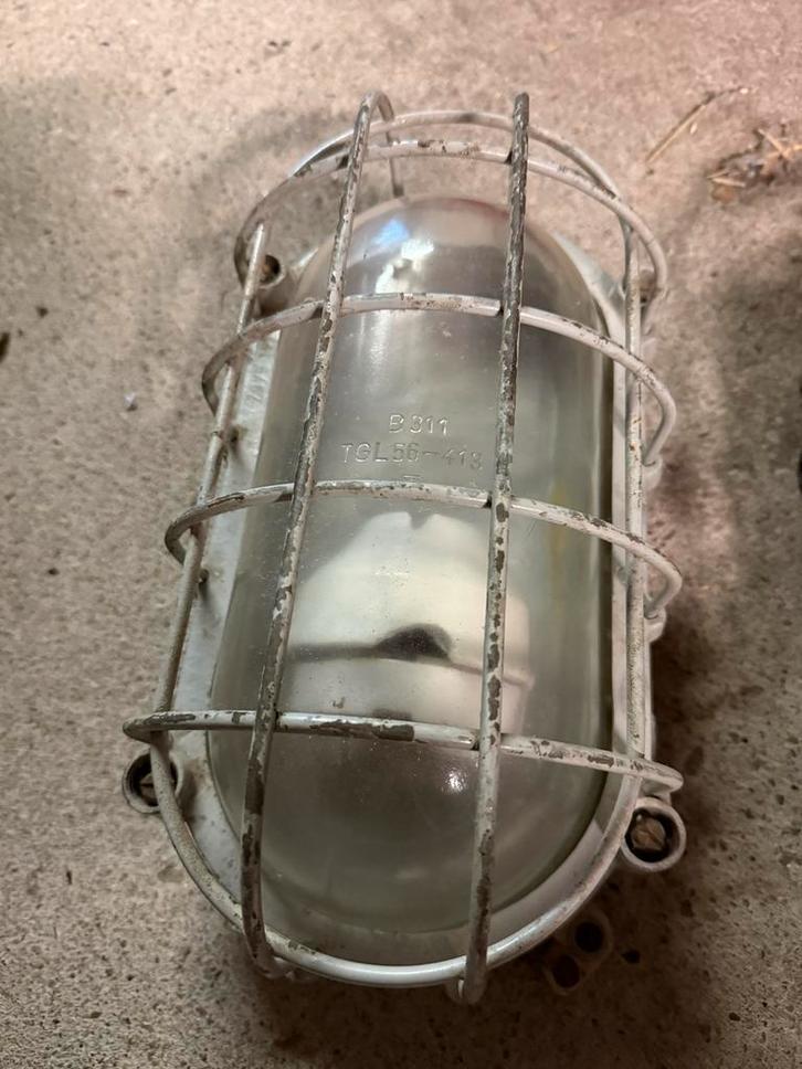 2x oude industriële scheepslamp (bull eye) (E27), Huis en Inrichting, Lampen | Wandlampen, Gebruikt, Glas, Ophalen of Verzenden