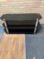 Zwart glazen tv meubel met zilverkleurige poot 50x45x114 cm, Ophalen, 100 tot 150 cm, Minder dan 100 cm, Modern