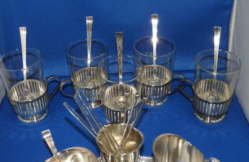 Prachtig verzilverd DE servies 23 delig + 5 mooie theeglazen, Antiek en Kunst, Antiek | Servies compleet, Ophalen