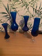 4 blauwe glazen vazen, Ophalen of Verzenden