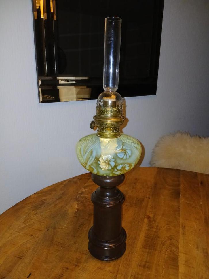 Antieke olielamp Rund-Brenner/Salamander 6, Huis en Inrichting, Lampen | Tafellampen, Zo goed als nieuw, Minder dan 50 cm, Glas