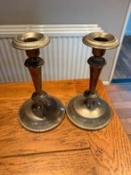 2 zilverkleurige vintage kaars kandelaars, Antiek en Kunst, Antiek | Kandelaars, Ophalen of Verzenden, Overige materialen