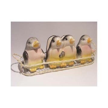 Peper en zoutstel pinguïns met servetring L20 X B7 X H8 Cm