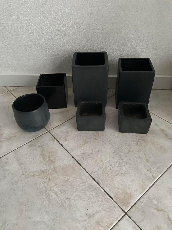 Bloempotten set: antraciet & zwart - 6 stuks, Tuin en Terras, Bloempotten, Gebruikt, Overige materialen, Binnen, Minder dan 40 cm
