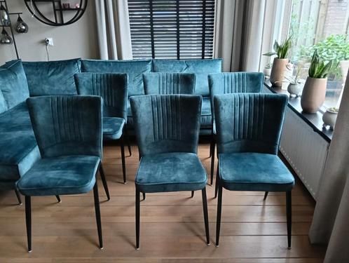 6 eetkamer stoelen, Huis en Inrichting, Stoelen, Zo goed als nieuw, Vijf, Zes of meer stoelen, Stof, Blauw, Ophalen