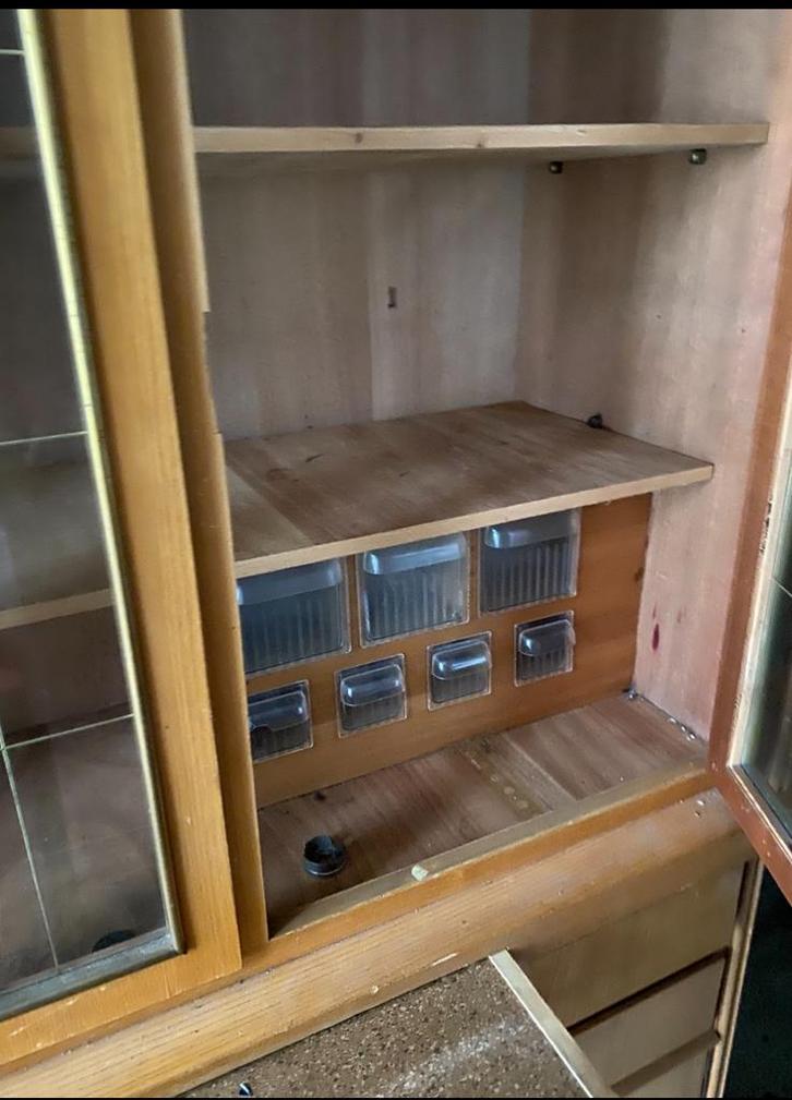 Mid century keuken vintrinekast deelbaar boven/onder, Huis en Inrichting, Kasten | Vitrinekasten, Gebruikt, 150 tot 200 cm, 50 tot 100 cm