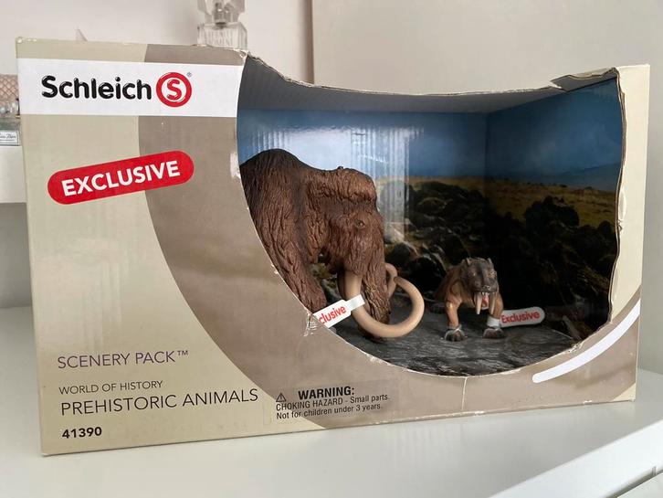 Schleich Exclusive Scenery pack Mammoet en Smilodon ~ 41390, Verzamelen, Dierenverzamelingen, Zo goed als nieuw, Beeldje of Figuurtje