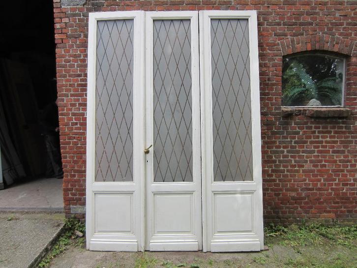 270hx195br Driedlg. deurenset prachtig glas scheidingswand, Antiek en Kunst, Antiek | Overige Antiek, Ophalen