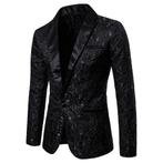 Heren zwart colbert met bloemen / luxe barok blazer jasje, Verzenden, Nieuw, Zwart
