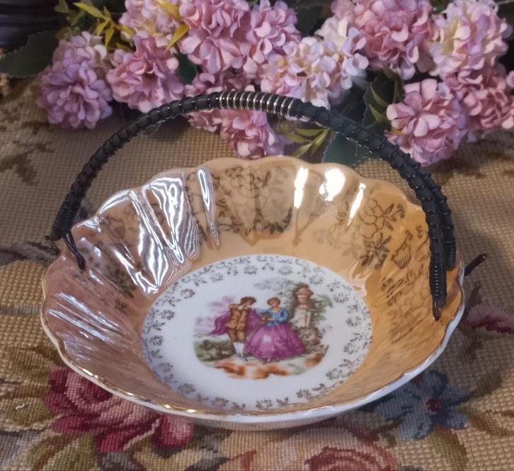 Mooi brocant schaaltje, barok afbeelding, oranje parelmoer, Antiek en Kunst, Curiosa en Brocante, Ophalen of Verzenden