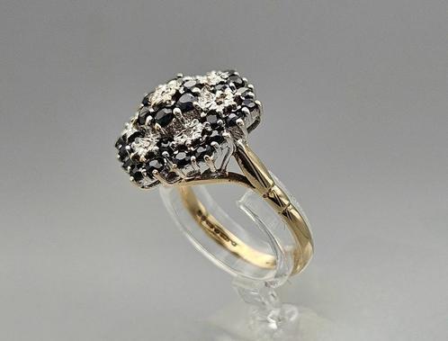 Gouden Vintage ring edelsteen saffier en diamant. 2024/209, Sieraden, Tassen en Uiterlijk, Ringen, Zo goed als nieuw, Dame, Kleiner dan 17