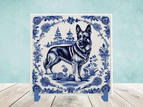 Duitse Herder Delfts Blauwe tegel incl houder, Huis en Inrichting, Woonaccessoires | Overige, Nieuw, Ophalen of Verzenden