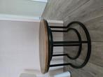 Salontafels zwart met industriele poten en hardhout blad, Huis en Inrichting, Ophalen, 50 tot 100 cm, Rond, 50 tot 100 cm