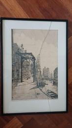 Frans de Groen Rotterdam Delftsevaart Stokvisbrug voor 1940, Antiek en Kunst, Kunst | Etsen en Gravures, Ophalen of Verzenden