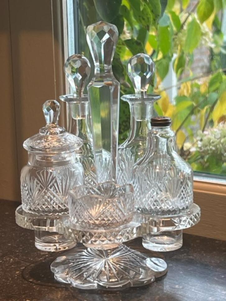 MENAGE 7-dlg. IN DIAMANT/WAAIER GESLEPEN, Antiek en Kunst, Antiek | Glas en Kristal, Verzenden