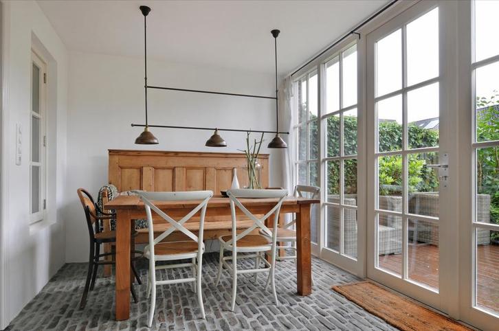 Stoere Eetkamerlamp met Messing Kapjes, Huis en Inrichting, Lampen | Hanglampen, Gebruikt, 50 tot 75 cm, Metaal, Ophalen of Verzenden