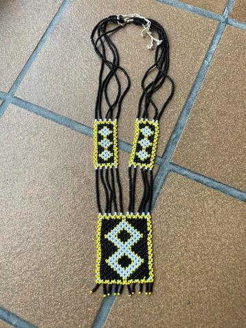 Retro vintage glaskralen ketting collier indiaan boho hippie beschikbaar voor biedingen