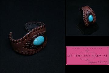 Vintage leren armband met blauwe steen - K3LH-P2Z1 beschikbaar voor biedingen