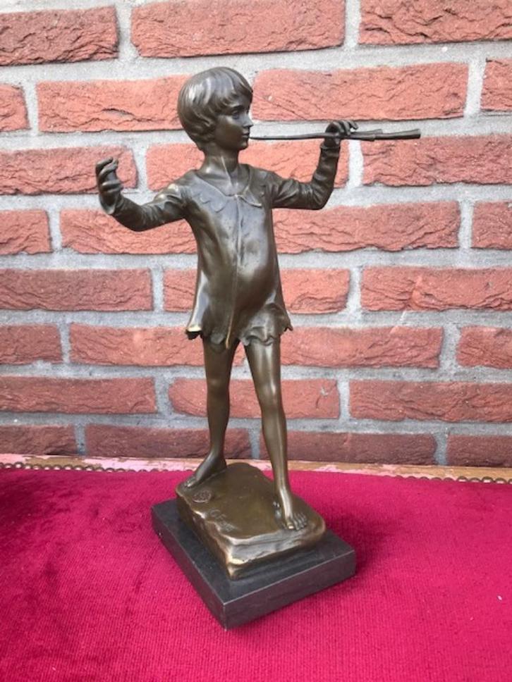 mooi bronzen beeld van Peter Pan, Antiek en Kunst, Kunst | Beelden en Houtsnijwerken, Ophalen of Verzenden