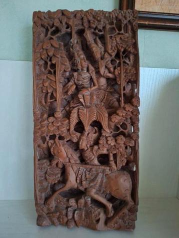 Oud Balinees wandpaneel/ houtsnijwerk/ jaren '50 beschikbaar voor biedingen