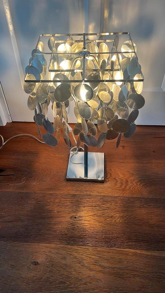 Vintage tafellamp jaren 70-80 met kunststof spiegeltjes, Huis en Inrichting, Lampen | Tafellampen, Gebruikt, Minder dan 50 cm