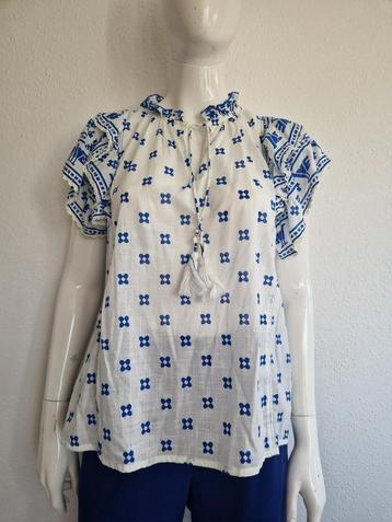 Mirasol blouse top. Maat 40, Wit/blauw. beschikbaar voor biedingen