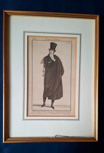 19de eeuwse originele aquatint-modegravure Costume Parisien. beschikbaar voor biedingen