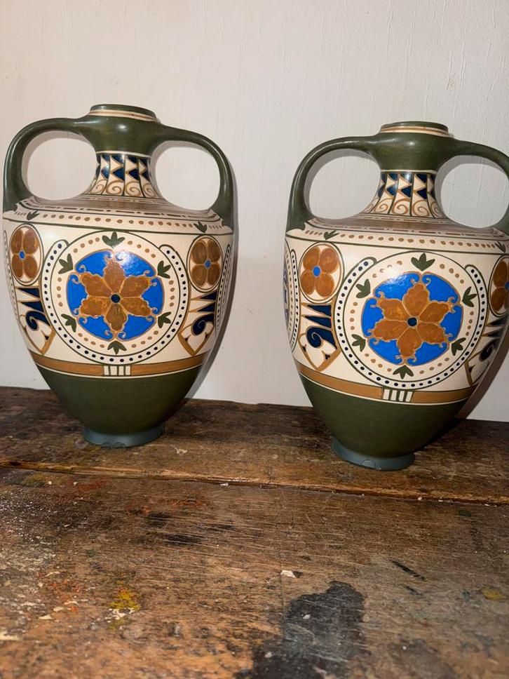 2 mooie originele art nouveau aardewerk vazen 1918-1924, Antiek en Kunst, Antiek | Vazen, Ophalen of Verzenden
