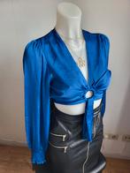 Blauw crop top satijn lange mouwen, Blauw, Ophalen of Verzenden, Zo goed als nieuw, Lange mouw