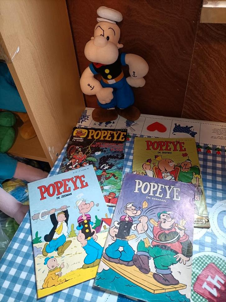Popeye knuffel 30 cm groot + oude stripbladen, Kinderen en Baby's, Speelgoed | Knuffels en Pluche, Ophalen of Verzenden
