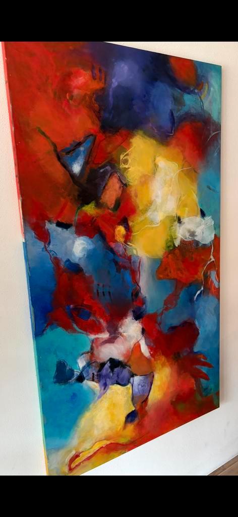 Groot kleurrijk schilderij, Antiek en Kunst, Kunst | Schilderijen | Abstract, Ophalen