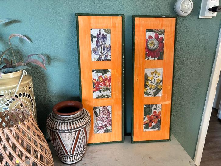 Set van 2 ingelijste botanische prenten, Huis en Inrichting, Woonaccessoires | Lijsten, Minder dan 50 cm, Minder dan 50 cm, Hout