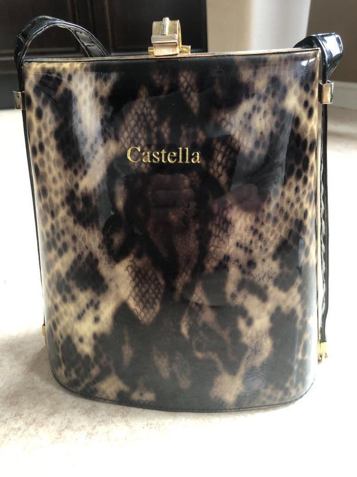 Vintage Castella handtas met slangenhuidprint, Sieraden, Tassen en Uiterlijk, Tassen | Damestassen, Gebruikt, Handtas, Overige kleuren