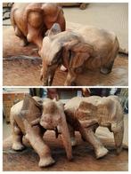 Houten olifant houtsnijwerk 2 sets van 2 olifanten teakhout, Ophalen of Verzenden