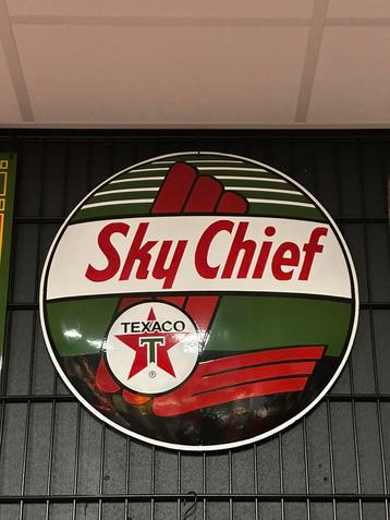 Emaille reclamebord Tecaxo Sky Chief Gasoline 70 cm beschikbaar voor biedingen