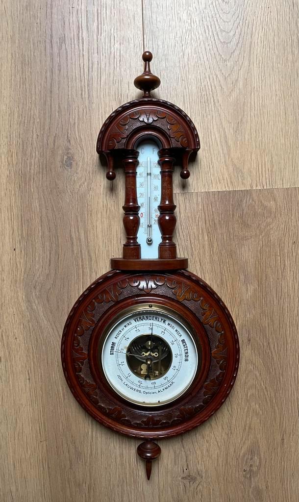 Antieke barometer Joh. Lauwers, Opticien, Alkmaar, Audio, Tv en Foto, Weerstations en Barometers, Gebruikt, Barometer, Ophalen of Verzenden