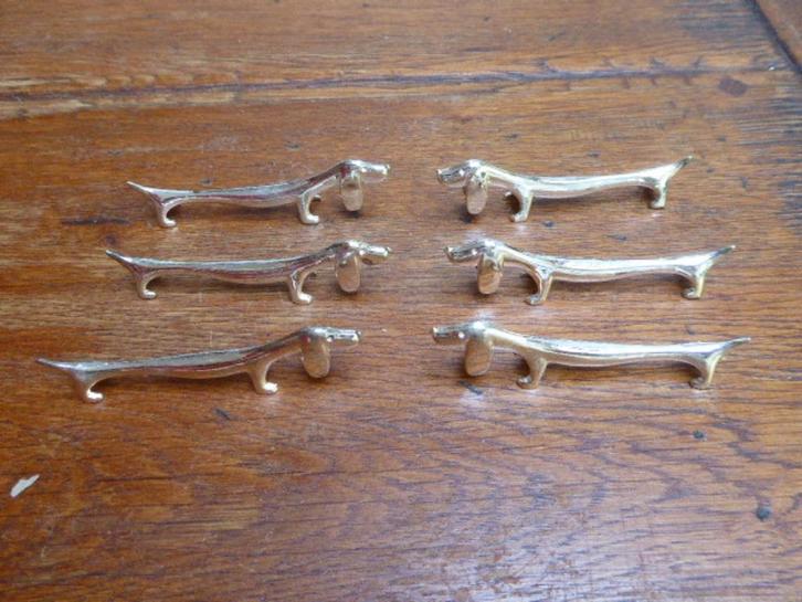 6 verzilverde messenleggers, teckel (1), Antiek en Kunst, Antiek | Woonaccessoires, Ophalen of Verzenden