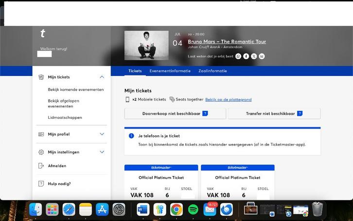 Bruno Mars Platinum Tickets 4 Juli, Tickets en Kaartjes, Concerten | Pop, Twee personen, Juli