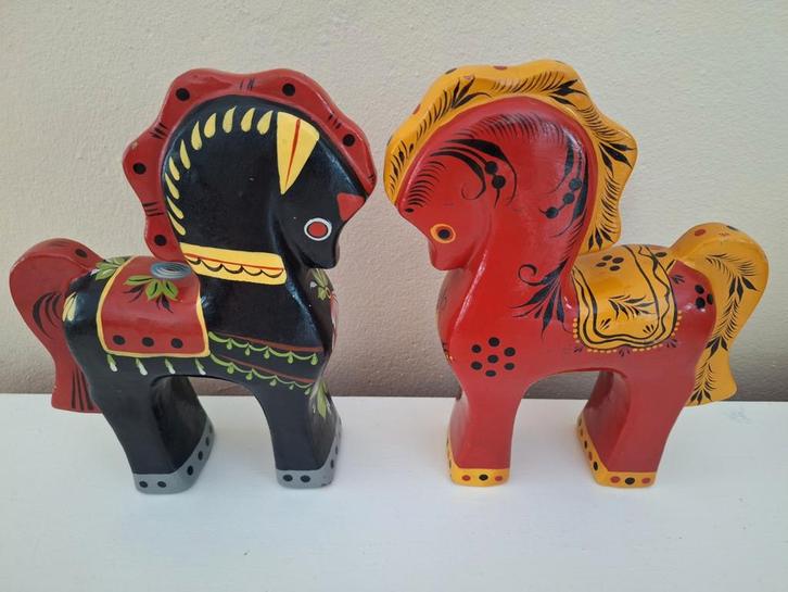 Vintage houten Khokhloma Paardjes - Russische Volkskunst, Antiek en Kunst, Curiosa en Brocante, Ophalen of Verzenden