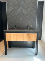 Badkamer meubel eikenhout / natuursteen + softclose lade, 100 tot 150 cm, Verzenden, Zo goed als nieuw, Minder dan 100 cm