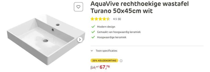 Wastafel / wasbak Aquavive Keramiek nieuw in doos, Huis en Inrichting, Badkamer | Badkamermeubels, Nieuw, Wasbak of Wastafel, Minder dan 100 cm