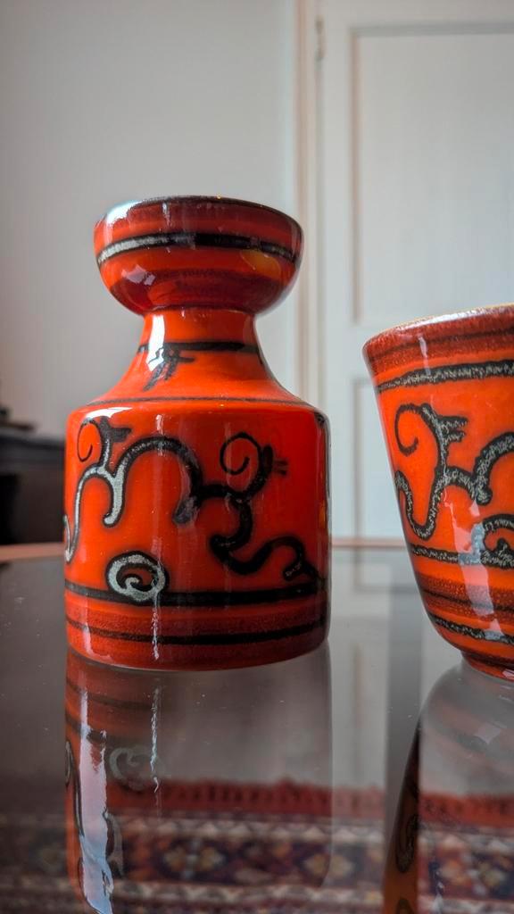 3 Flora Gouda Tokio Vaasjes Set, Huis en Inrichting, Woonaccessoires | Vazen, Gebruikt, Oranje, Minder dan 50 cm, Aardewerk of Porselein