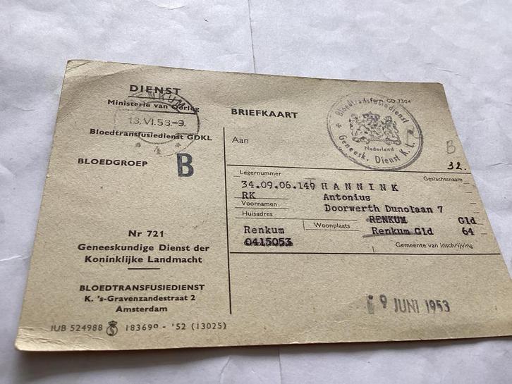 Militair Dienstplicht Document - 1953, Verzamelen, Militaria | Algemeen, Landmacht, Boek of Tijdschrift, Nederland, Ophalen of Verzenden