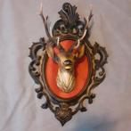 Retro, vintage hertenkop met gewei  op wandbord, Ophalen of Verzenden