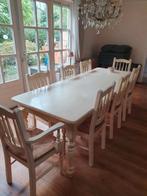 landelijke eethoek met 8 eetkamerstoelen, Ophalen, Gebruikt, 200 cm of meer, 50 tot 100 cm